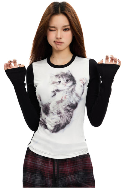 Slim Fit Cat Print Top