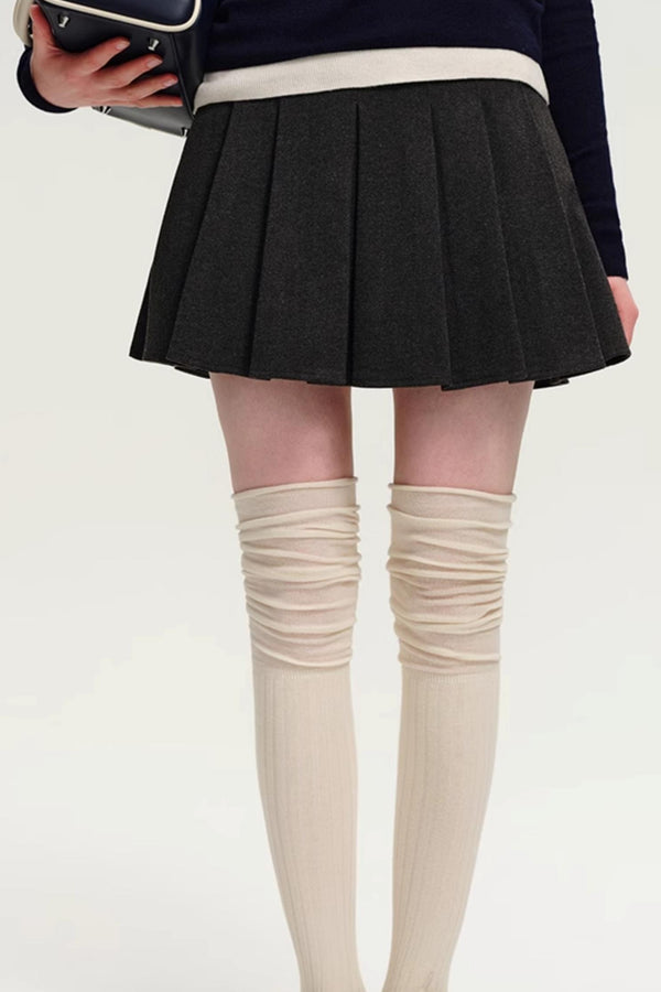 빈티지 하이웨이스트 울 주름 치마 