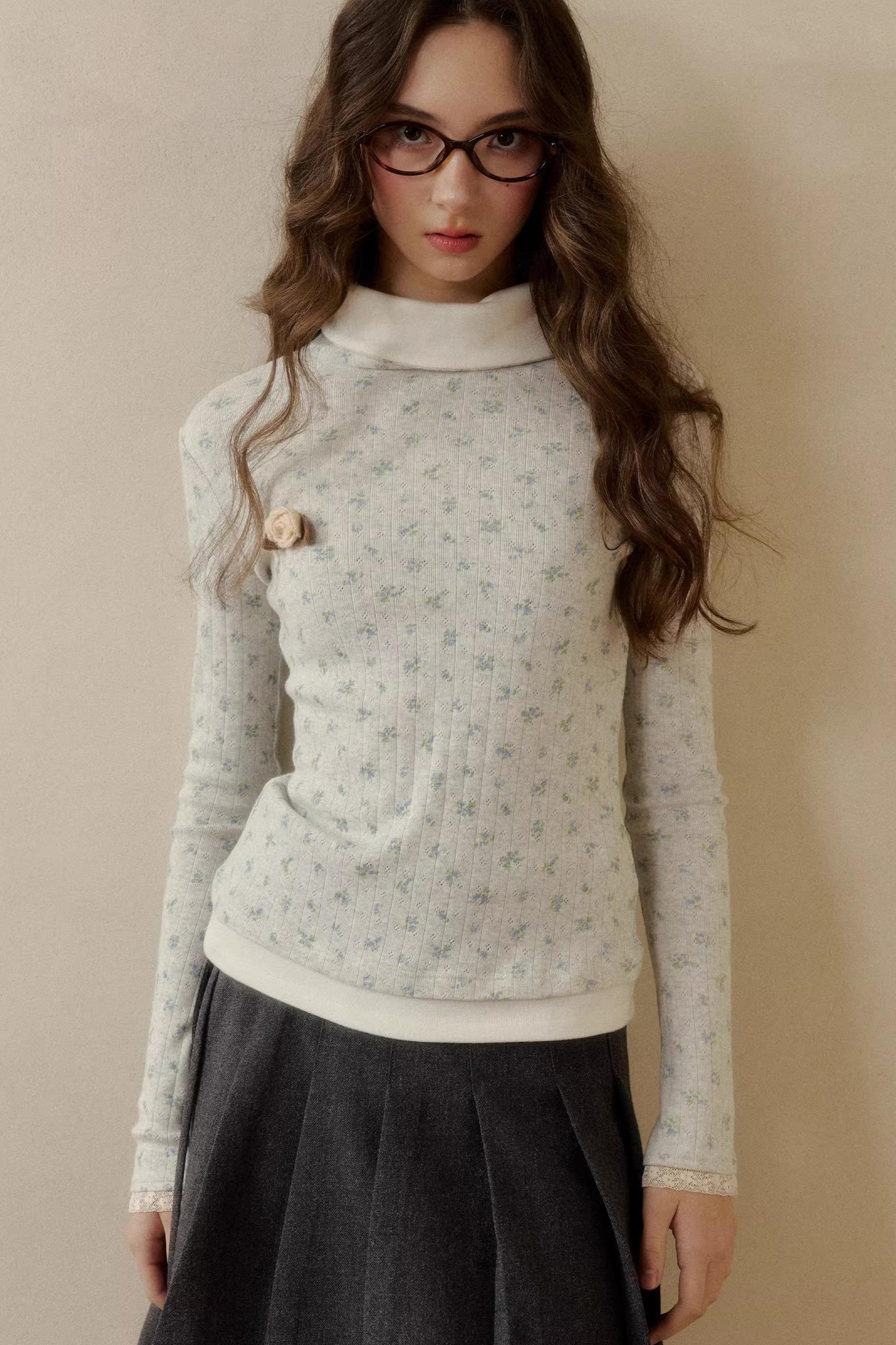 Floral Knit Long-Sleeve Top
