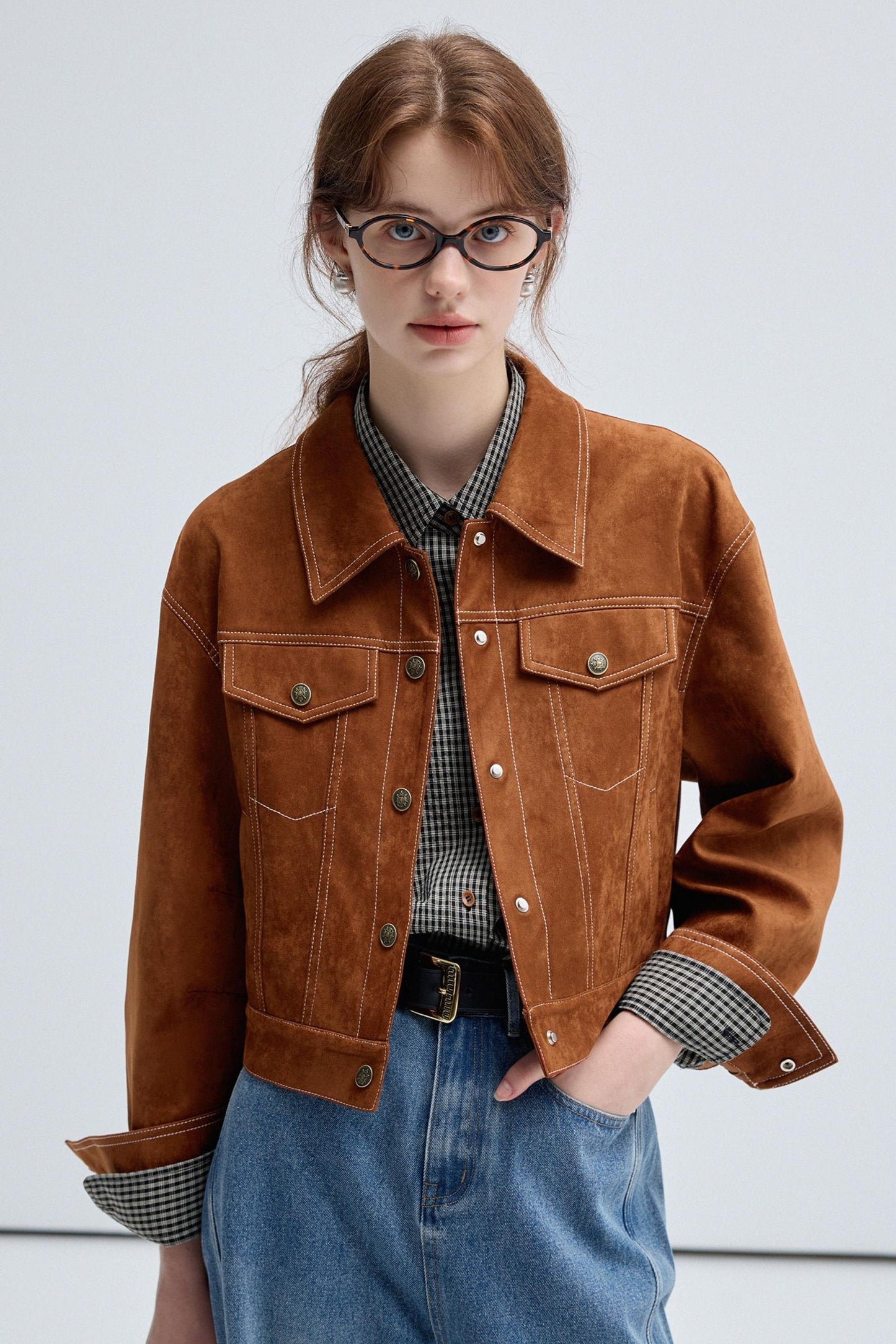 VEGA CHANG Gekürzte Jacke Frauen Herbst 2024 neue amerikanische Retro-Biker-Stil lässige Revers Jacke