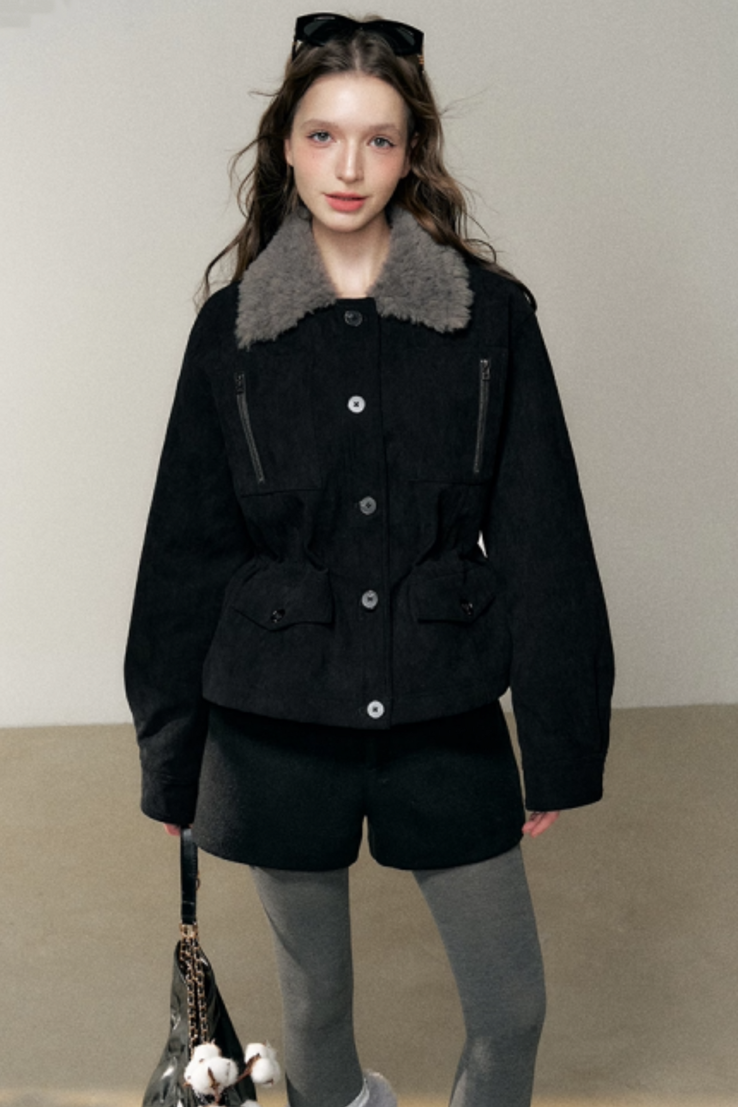 Petite Corduroy Fur Collar Jacket