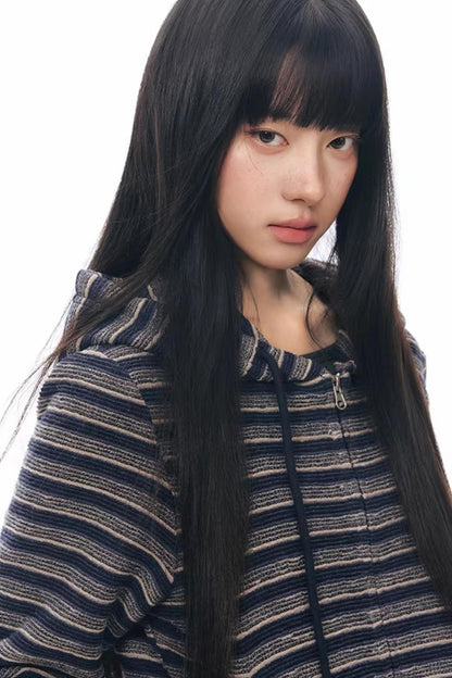 Striped Textured Hooded Sweatshirt