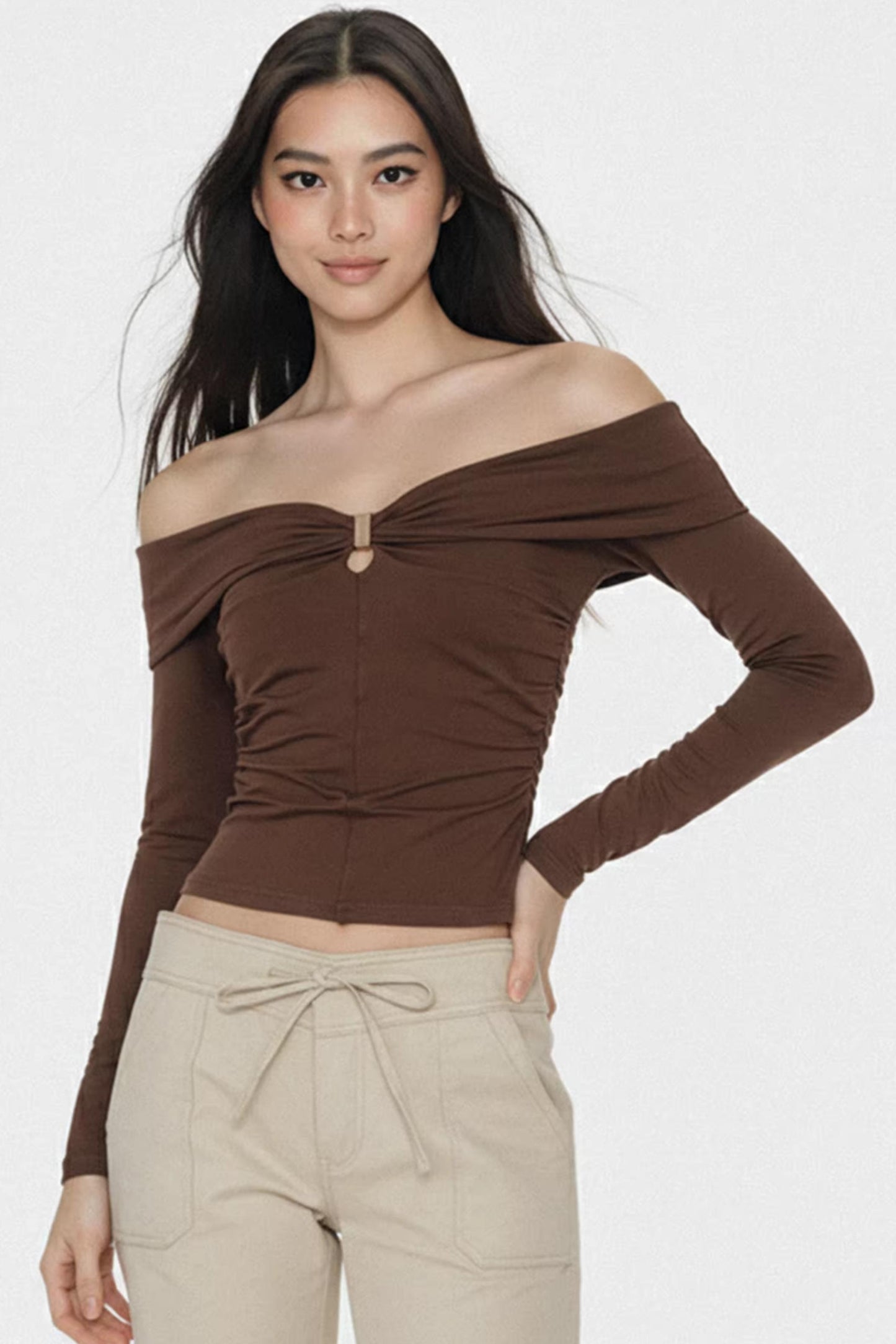 Metal Buckle Off-Shoulder Top