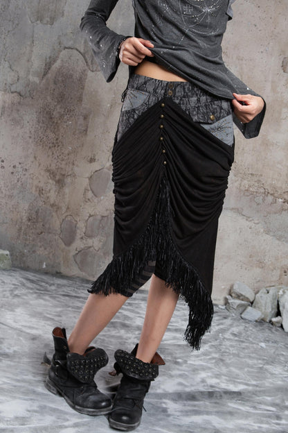 Irregular Patchwork Drawstring Skirt