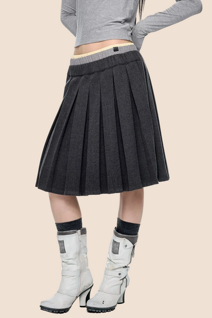 Plaid Patchwork Pleated Skirt