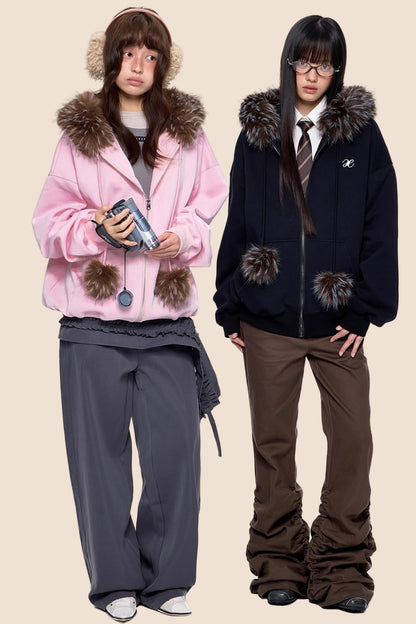 Hooded Embroidered Fleece Cardigan