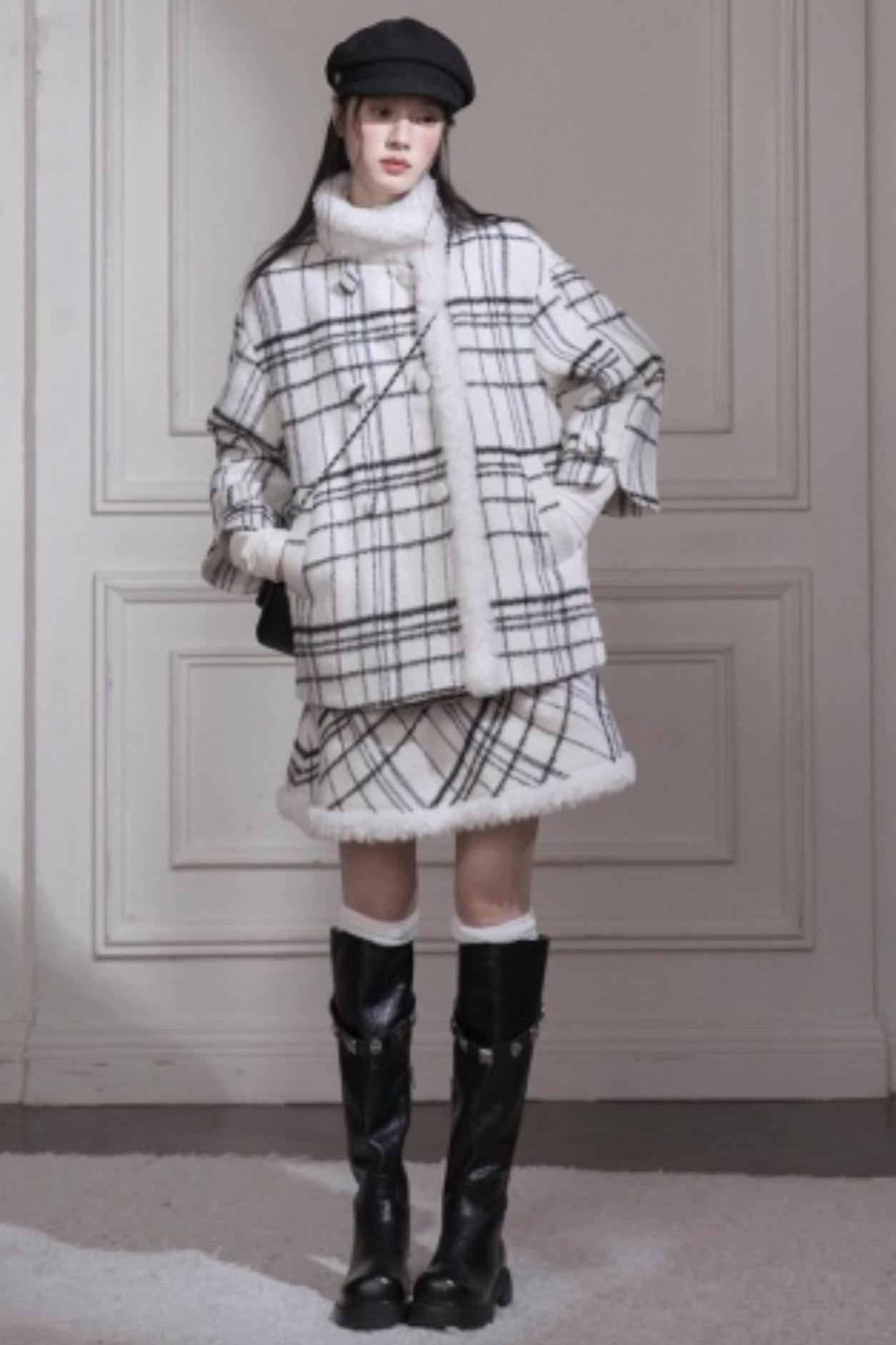 Checkered Wool Plaid Dress Set-Up