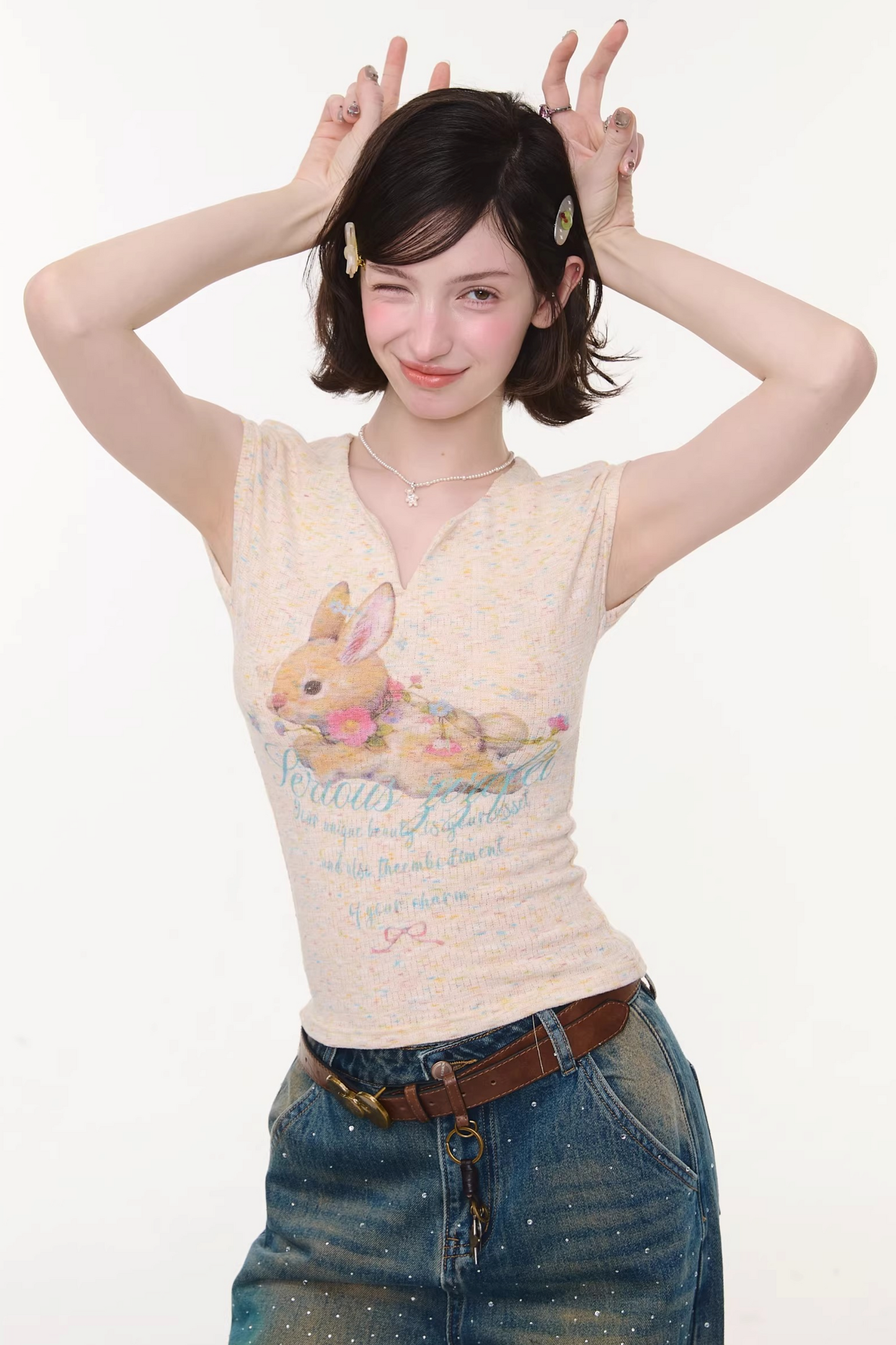Apricot Rabbit Print Top