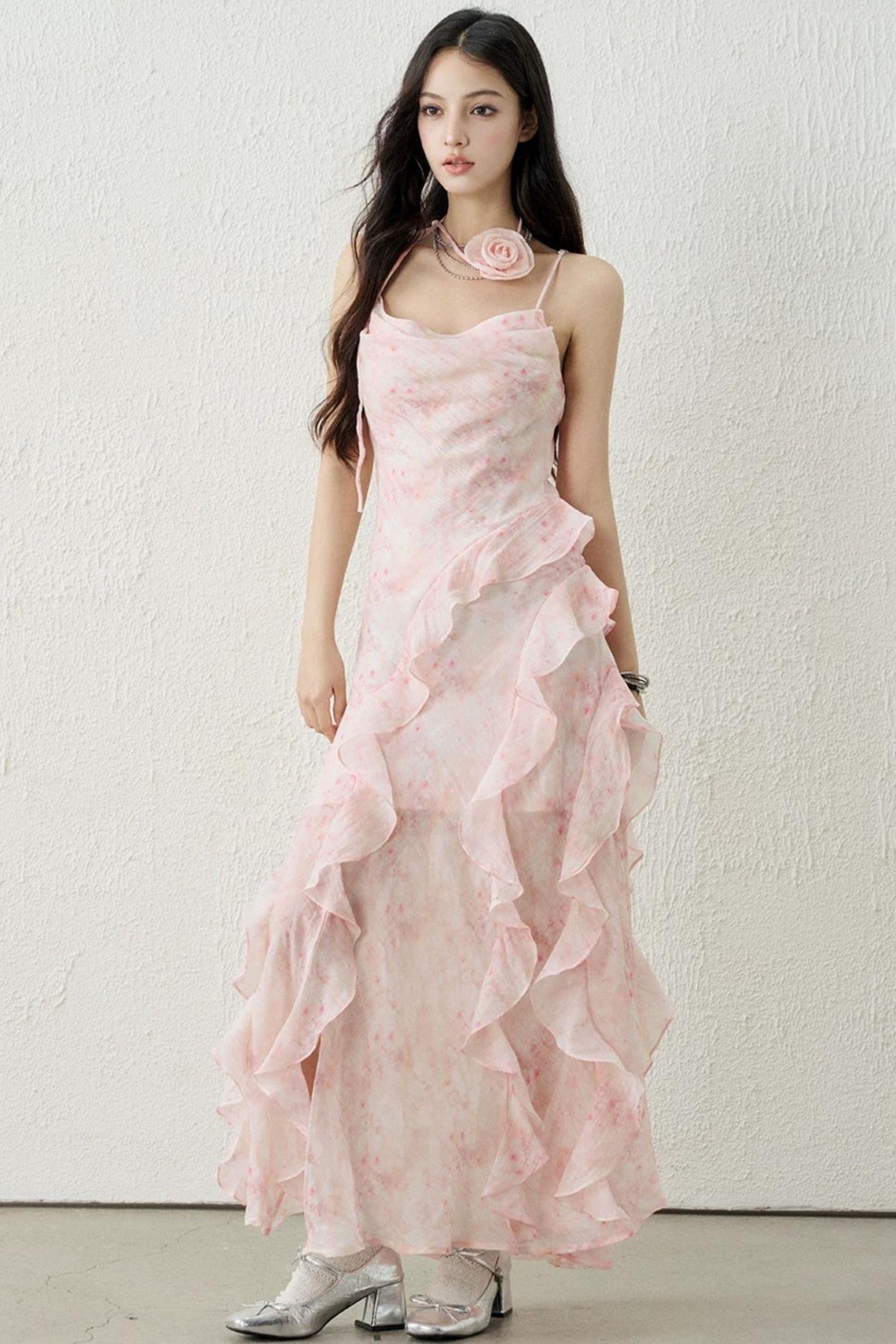 Pink Ruffled Spaghetti Dress Set