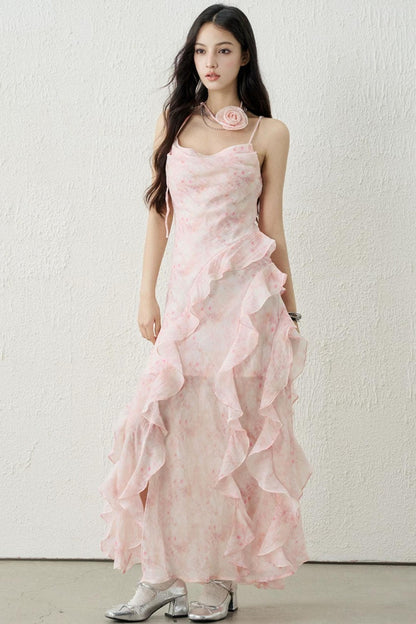 Pink Ruffled Spaghetti Dress Set