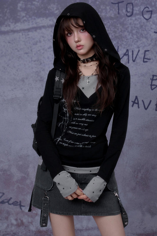 Gothic Hooded Black T-Shirt