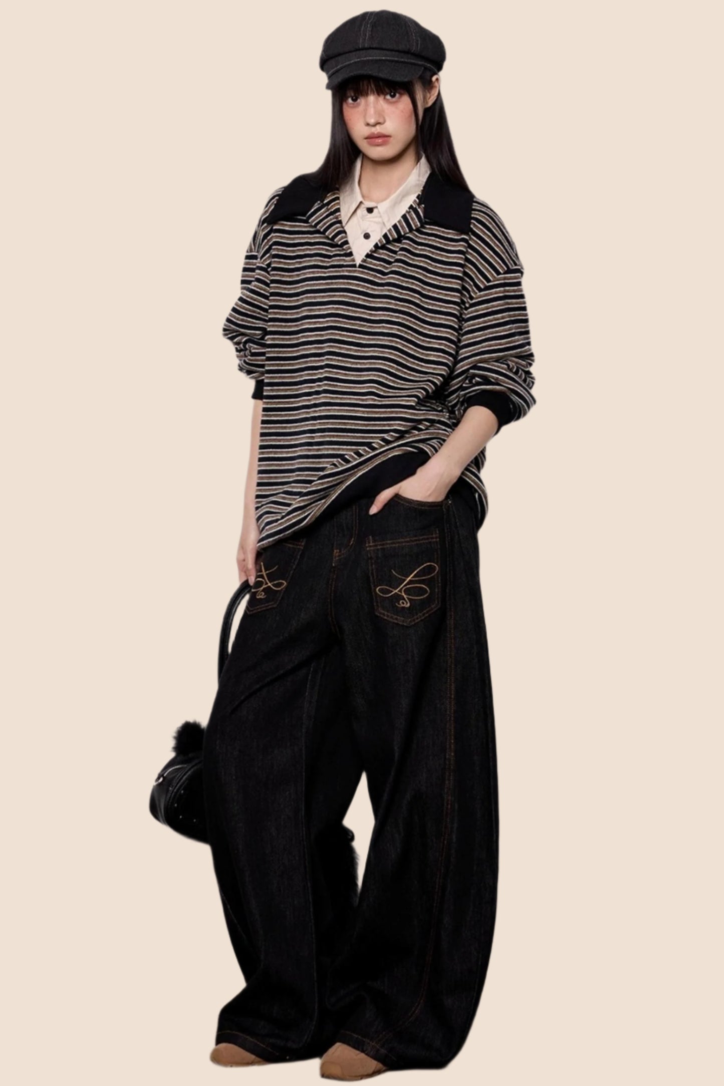 Casual Cow Color Embroidered Jeans