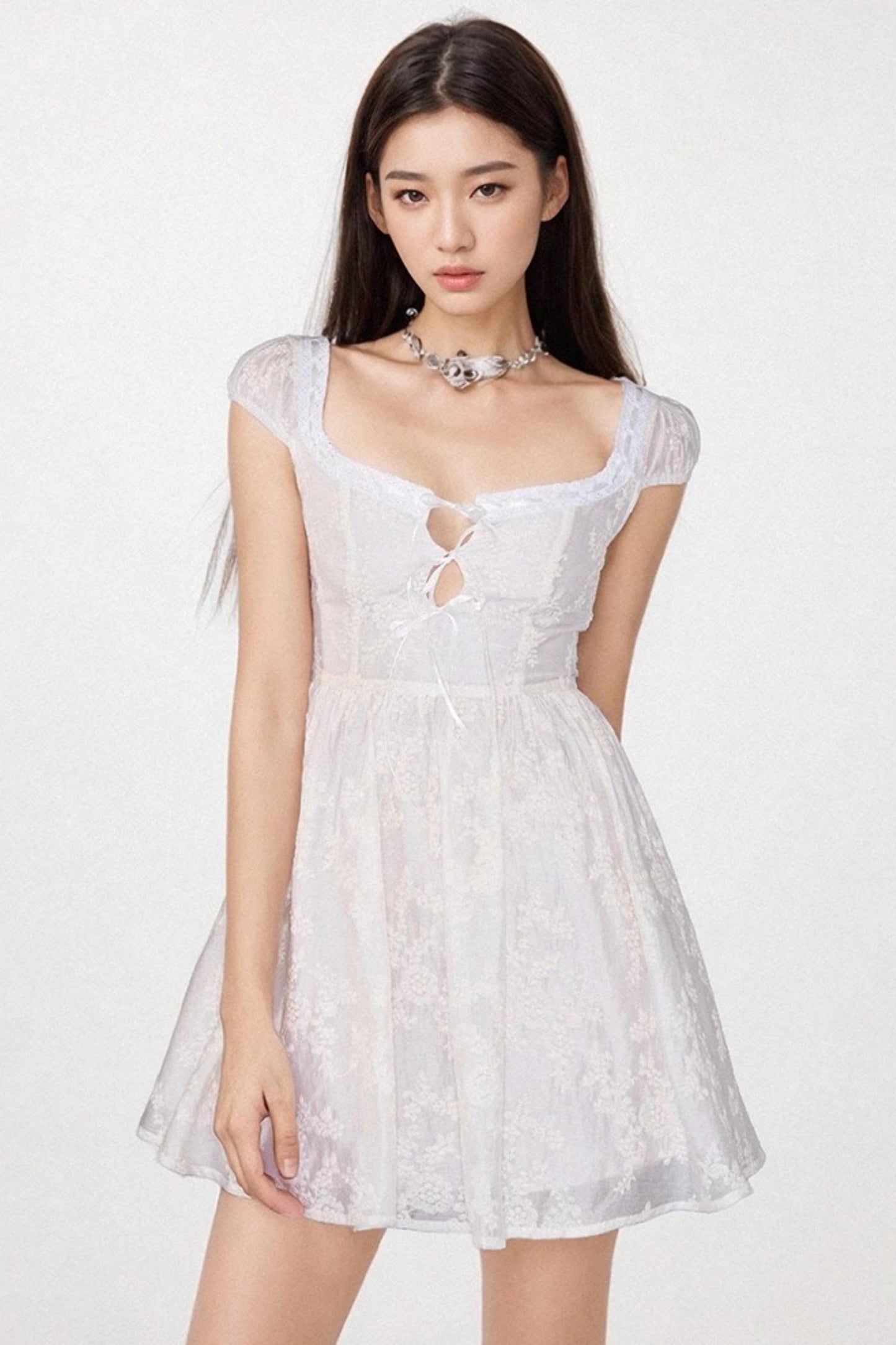 Lace-Up Slim White Dress