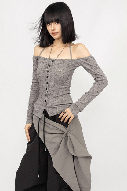 American Spice Girl One-Shoulder Long Sleeve Top