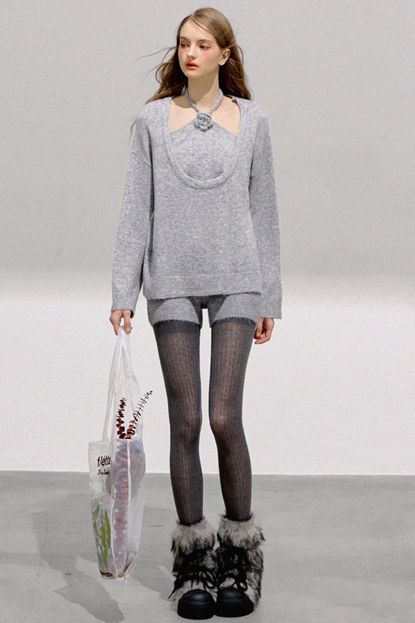 French Flower Halter Sweater Set-Up