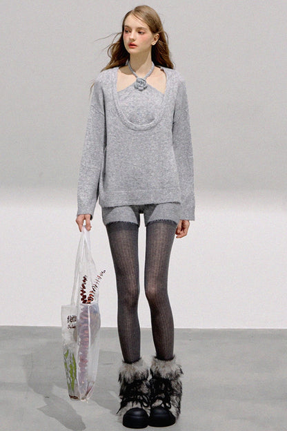 French Flower Halter Sweater Set-Up