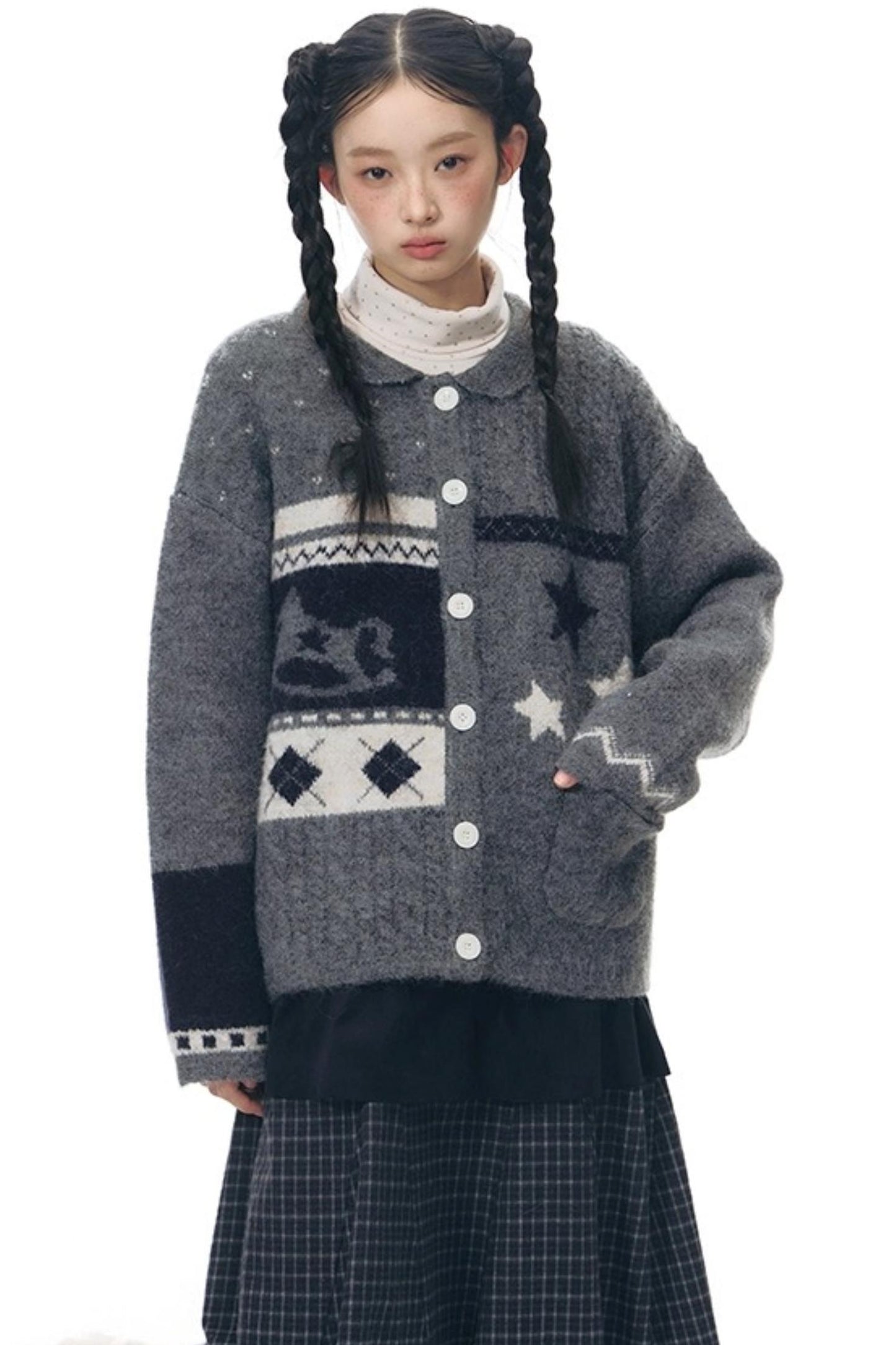 Doll Collar Knitted Cardigan