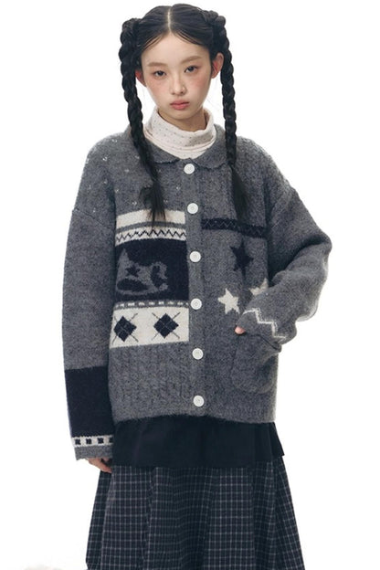 Doll Collar Knitted Cardigan