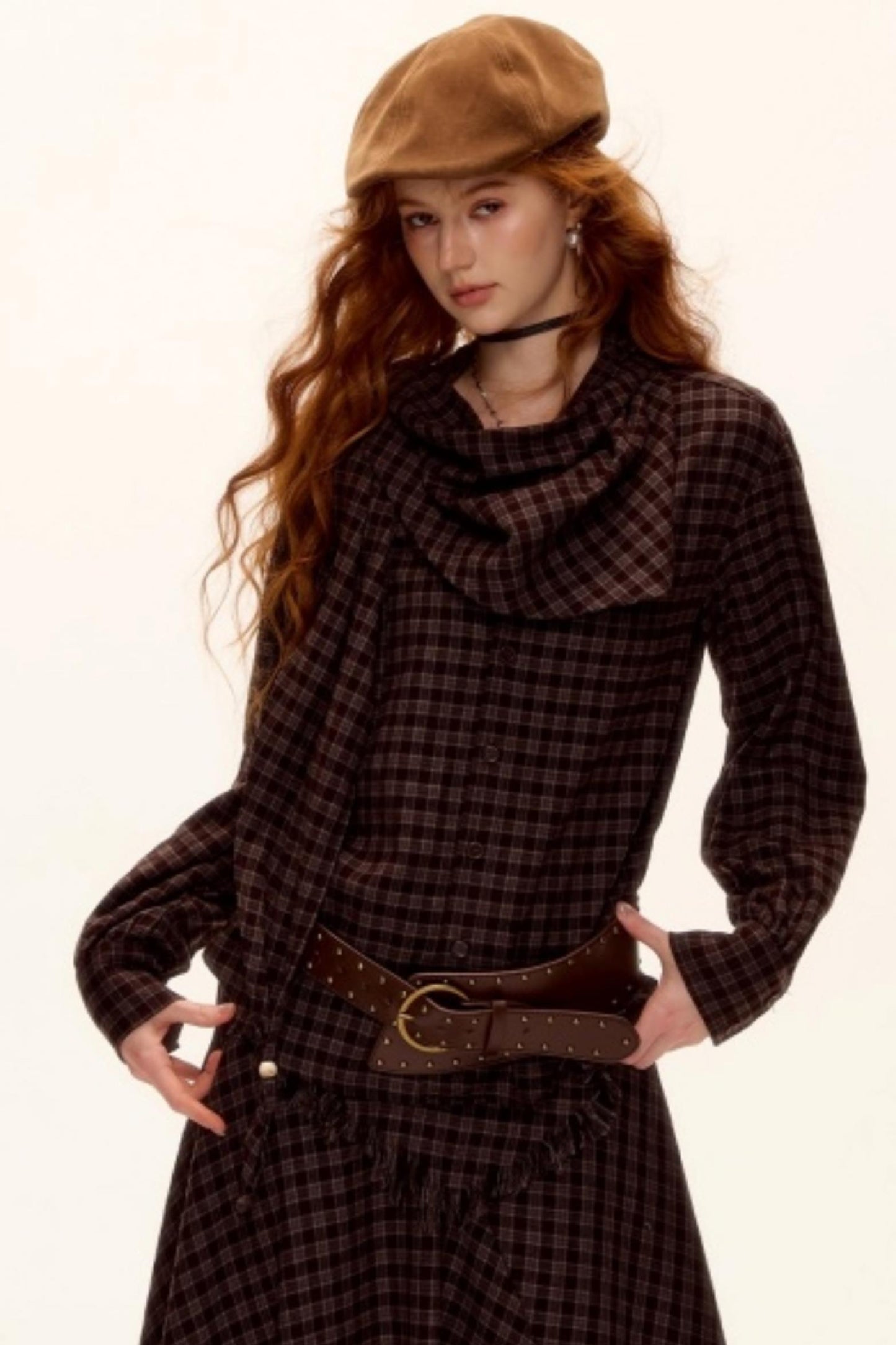 Retro Beaded Plaid Shirt Set-Up