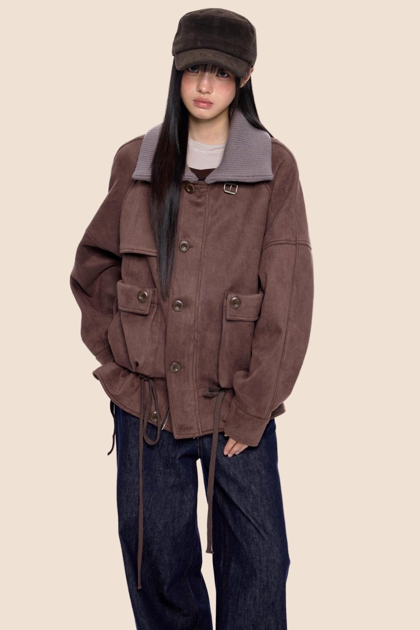 Knit Panel Suede Pocket Jacket