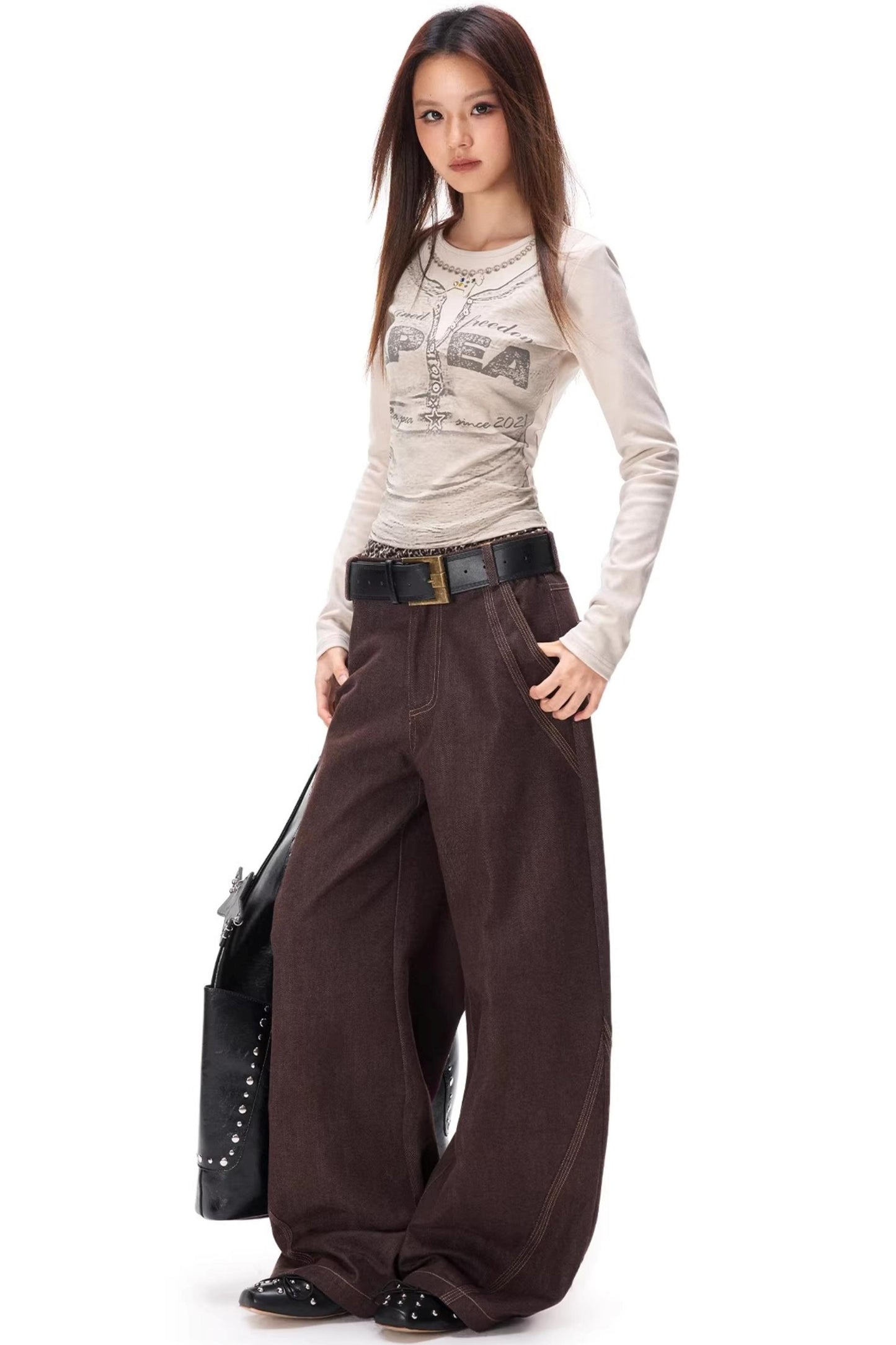 Retro Color-Blocked Denim Pants