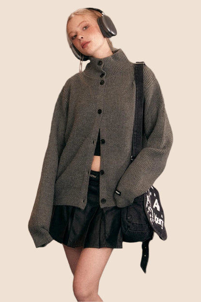 Heavy Turtleneck Loose Knit Cardigan