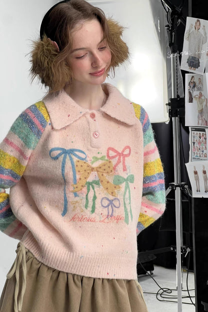 Rainbow Stripe Bow Sweater