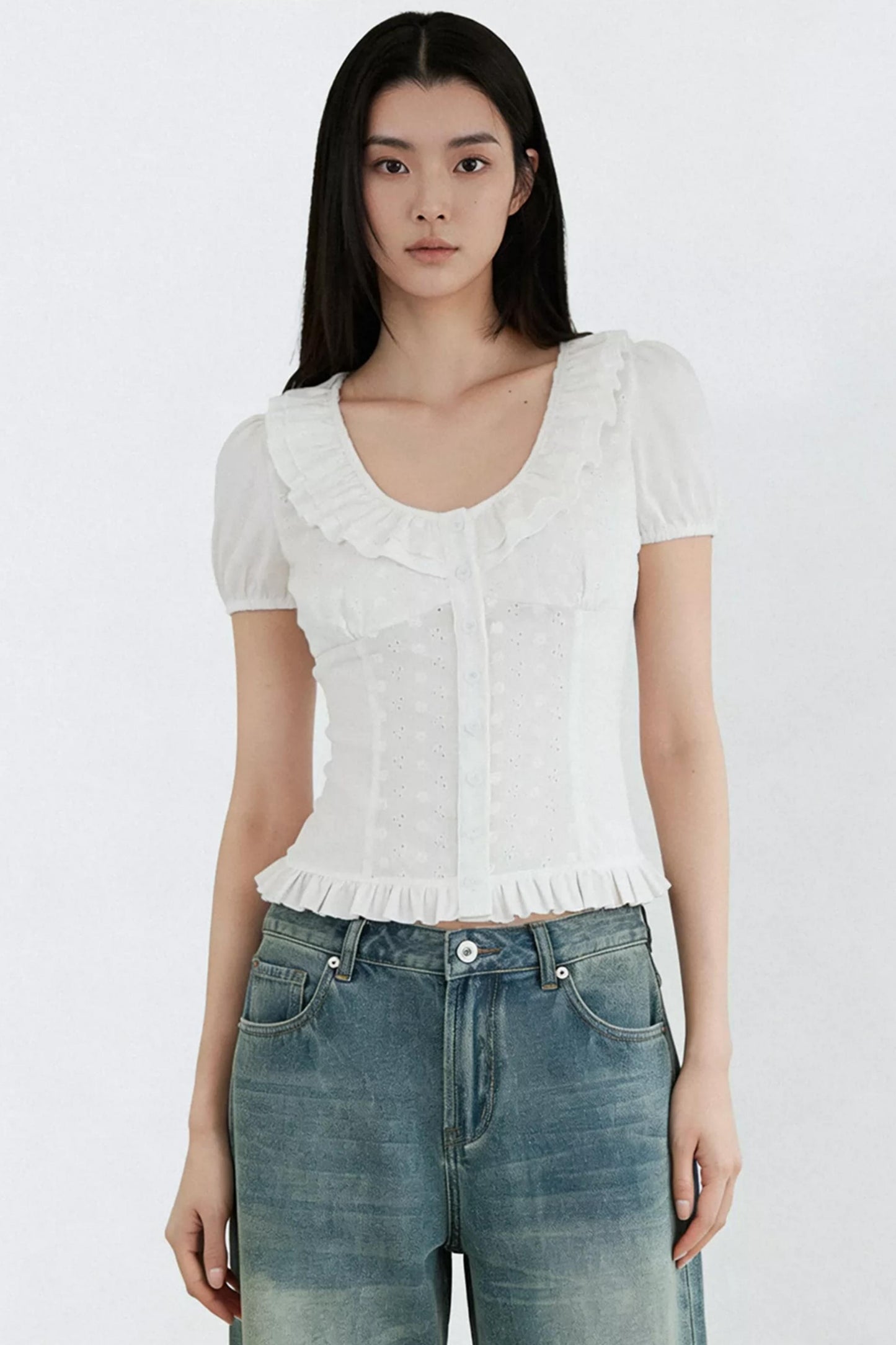 Camicia Bianca Pura con Volant