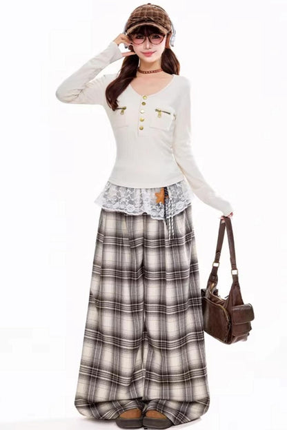 Zipper V-Neck Long-Sleeve Top