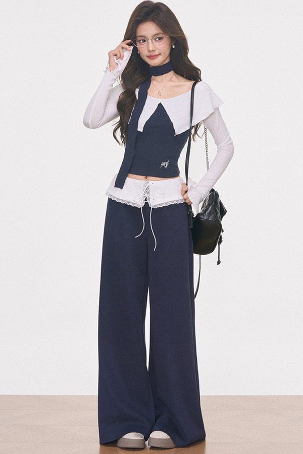 White Knitted One-Shoulder Top Set-Up