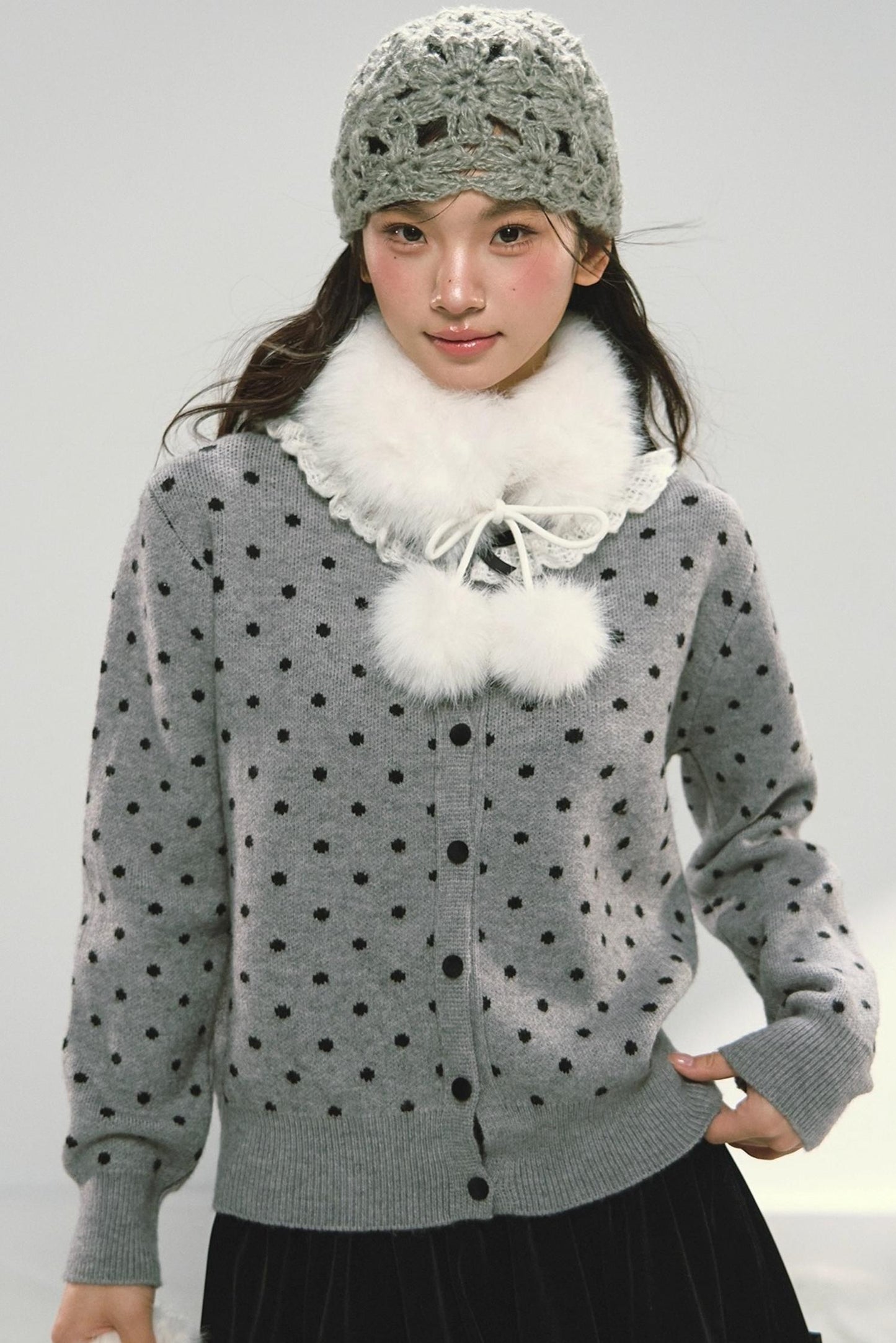 Lace Collar Polka Dot Cardigan