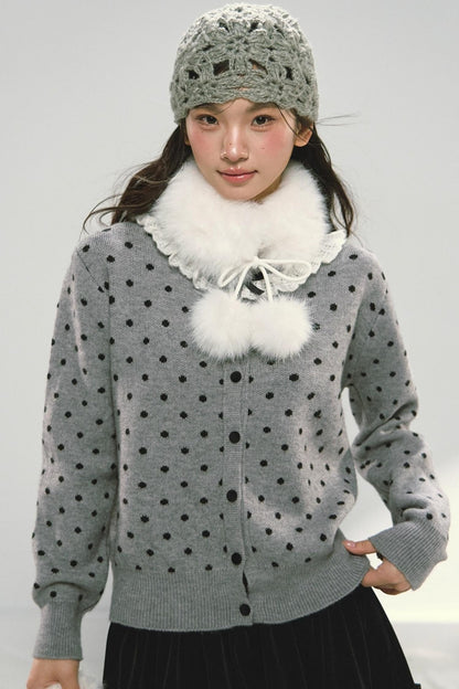 Lace Collar Polka Dot Cardigan