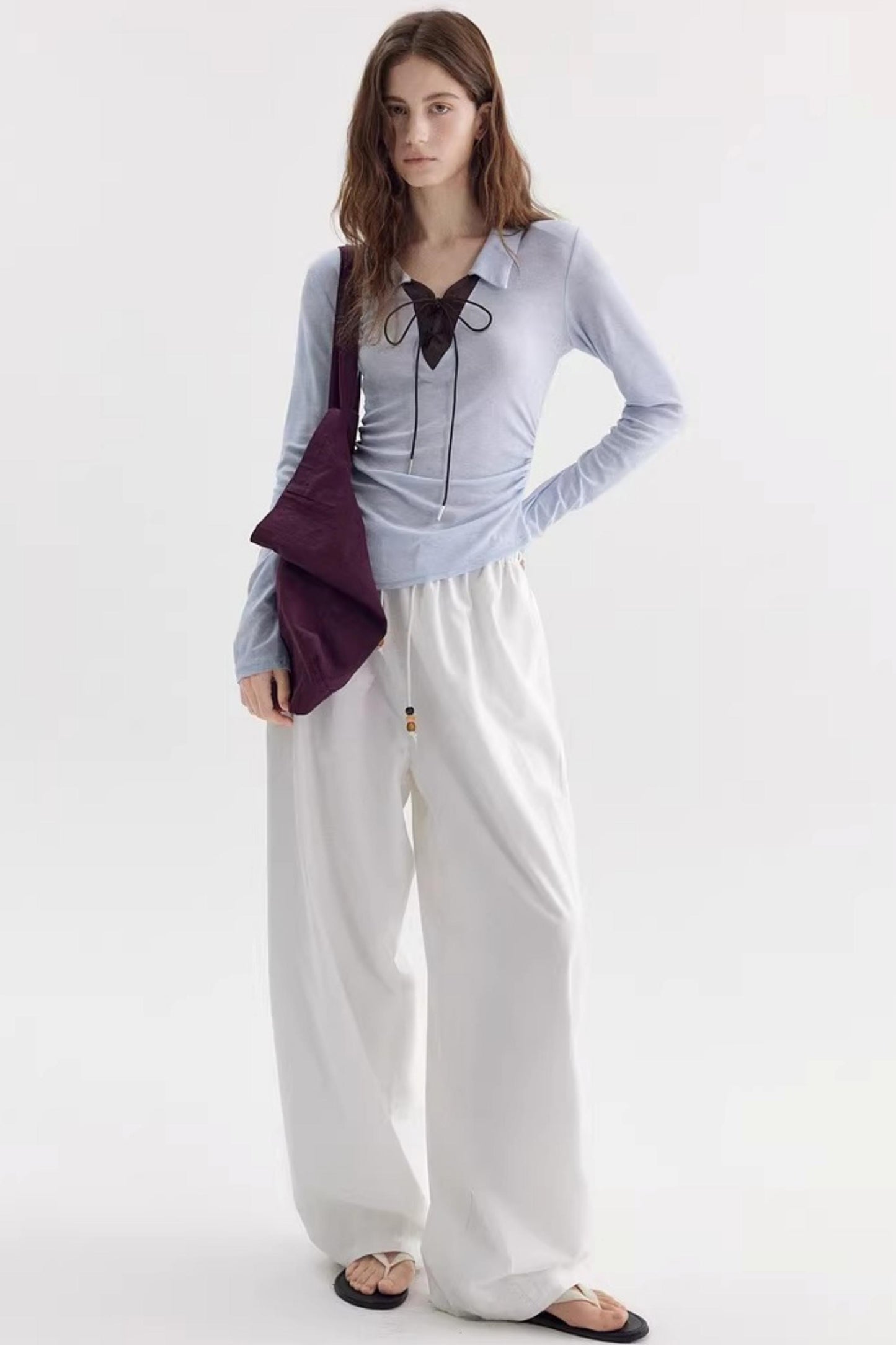 White Drapey Wide-Leg Pants
