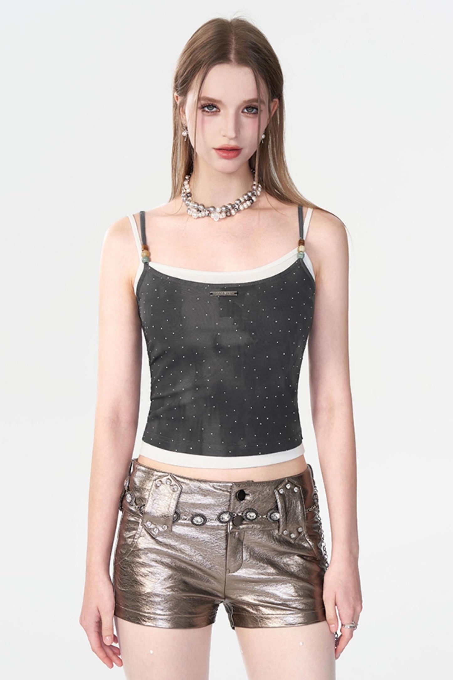 Rhinestone Suspenders Top