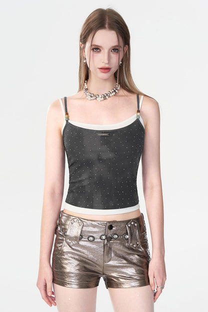 Rhinestone Suspenders Top