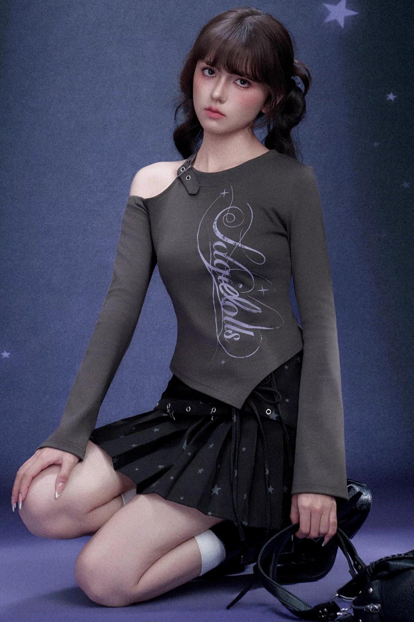 Gray Off-Shoulder T-Shirt Top