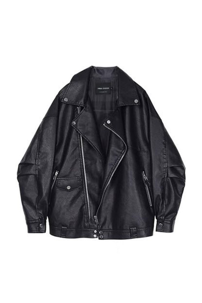 Simple Black PU Leather Jacket