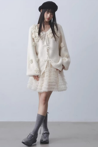 Milky White Floral Cardigan