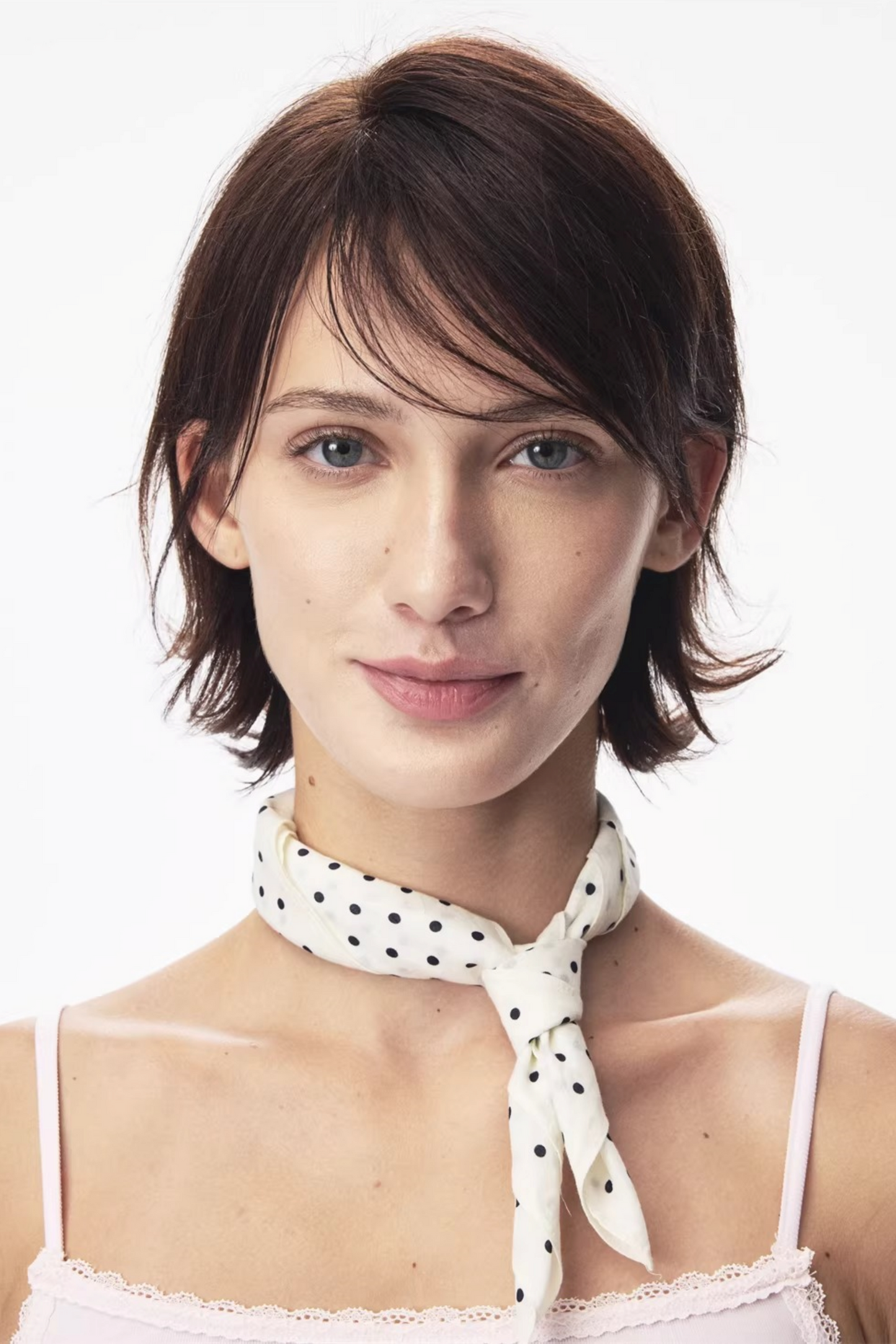 White Polka Dot Silk Scarf