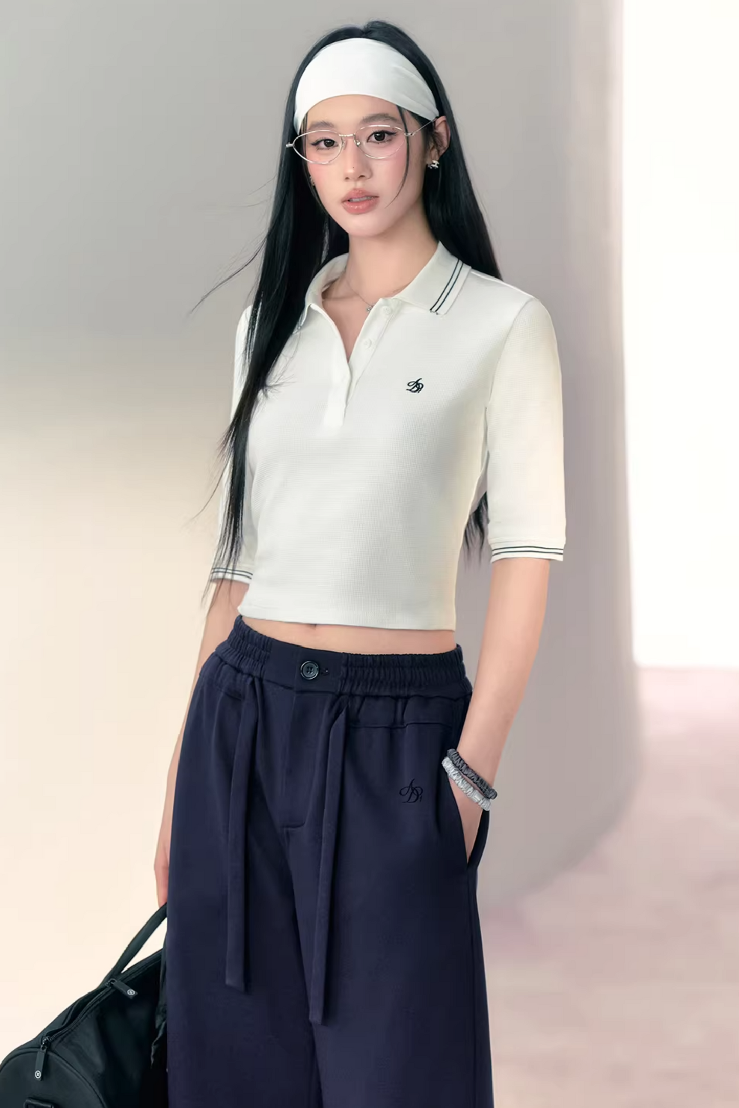 Three-Dimensional Waffle Knit Polo Top