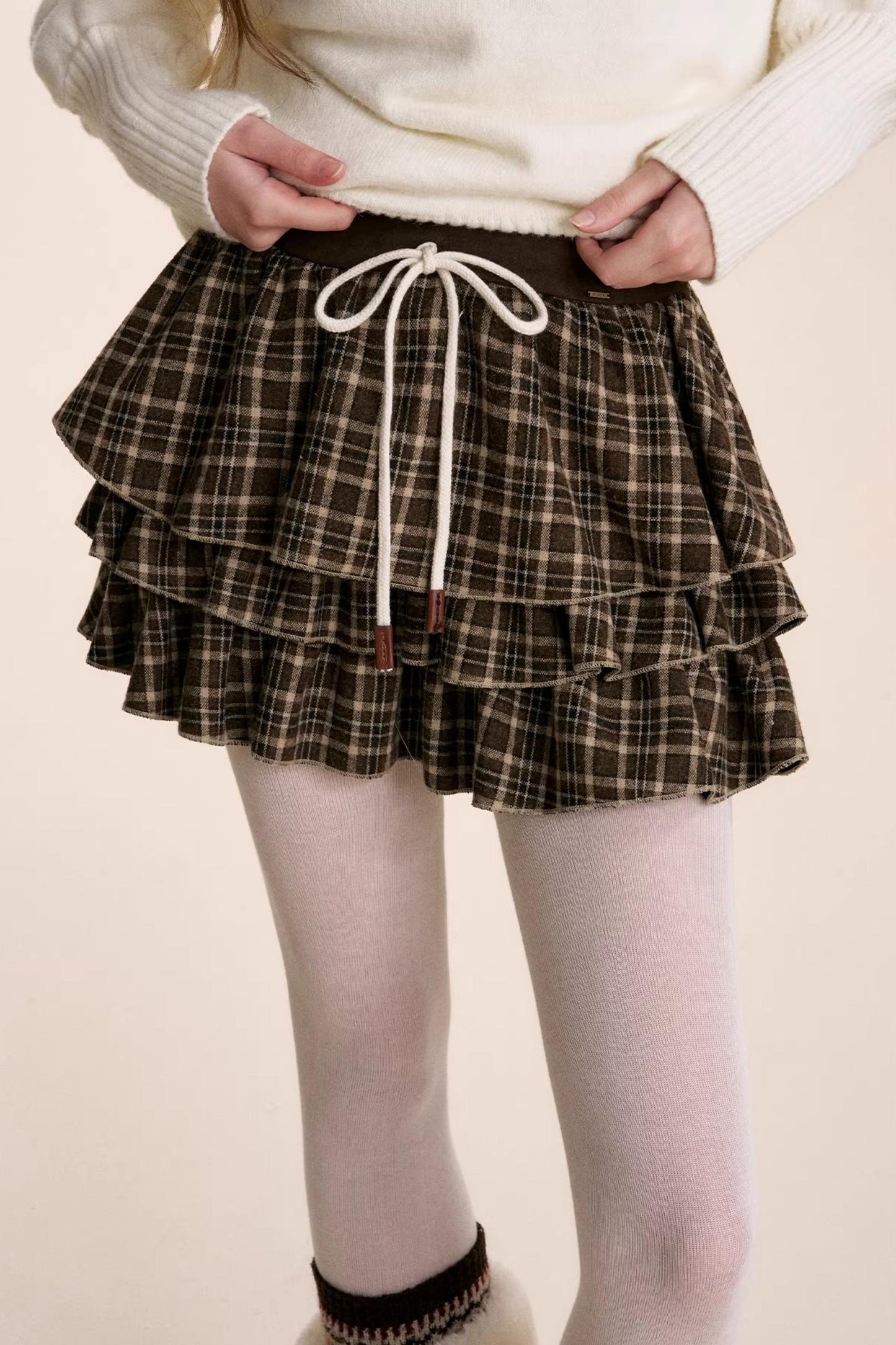 Plaid Suede Patchwork Skirt