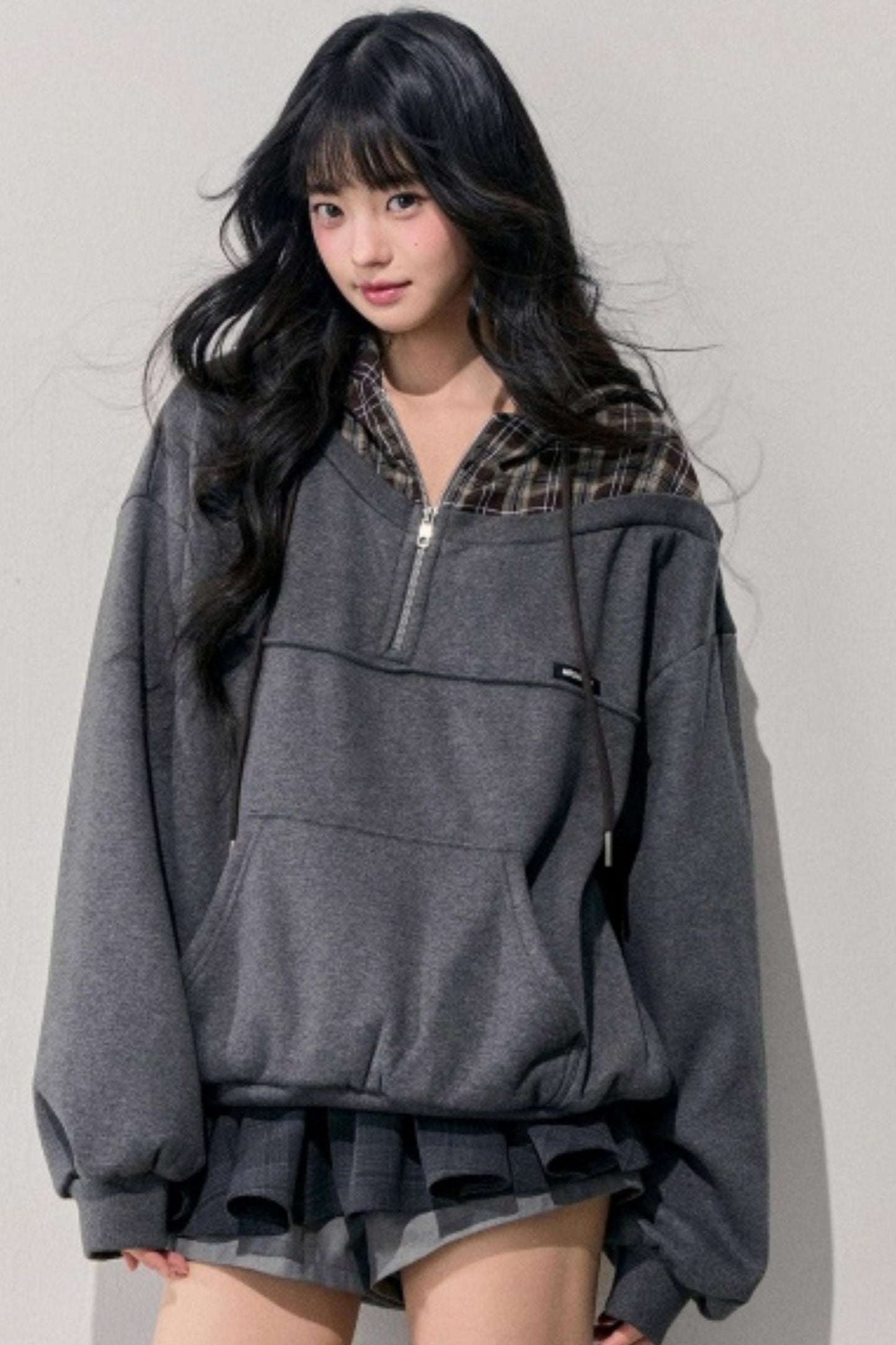 Fake Two Piece Plaid Hooded Jacket