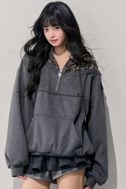 Fake Two Piece Plaid Hooded Jacket