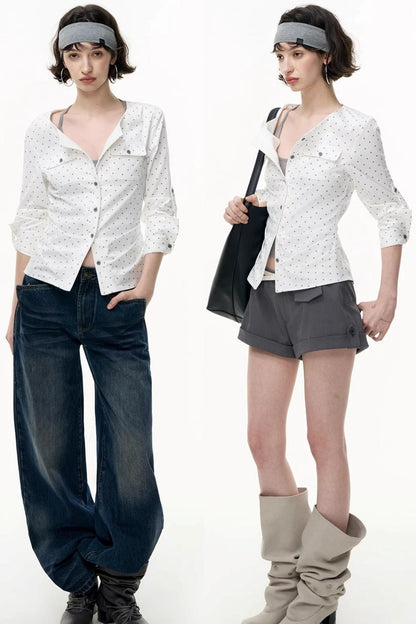 Slimming Retro Polka Dot Shirt