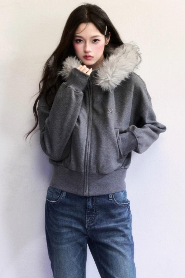 Relaxed Fur Collar Hooded Jacket