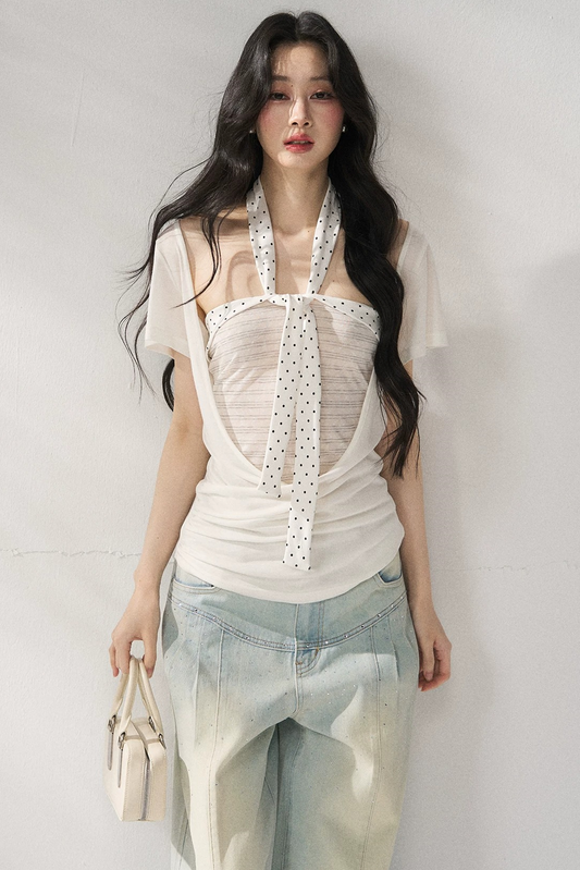 Polka Dot Striped Halter Top Set-Up