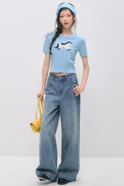 Somesowe 레트로 스트레이트핏 스파클링 청바지