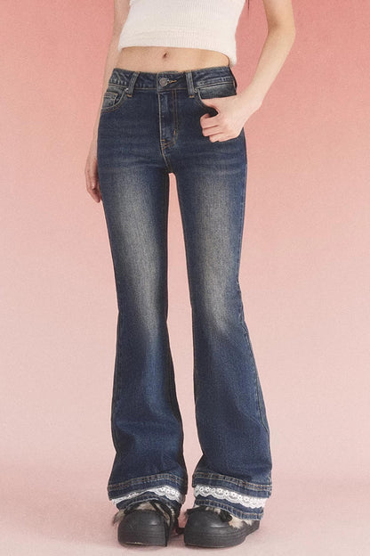 Retro Distressed Lace Jeans