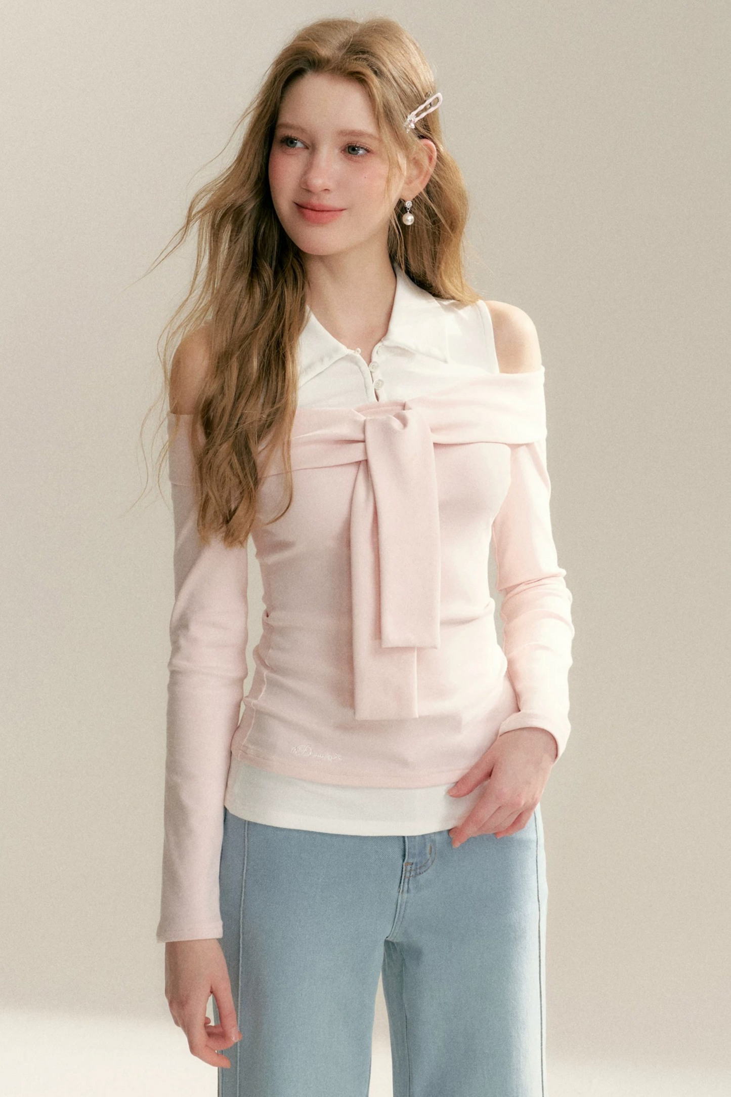 One-Shoulder Tie Patchwork Top