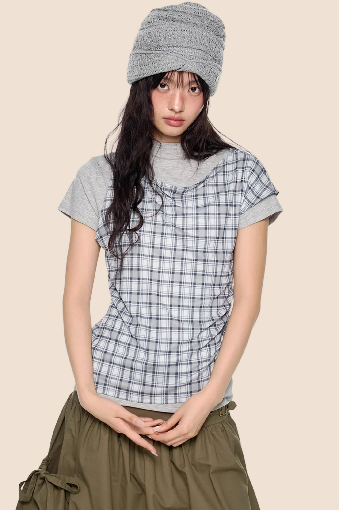 Plaid Layered Retro Top Set